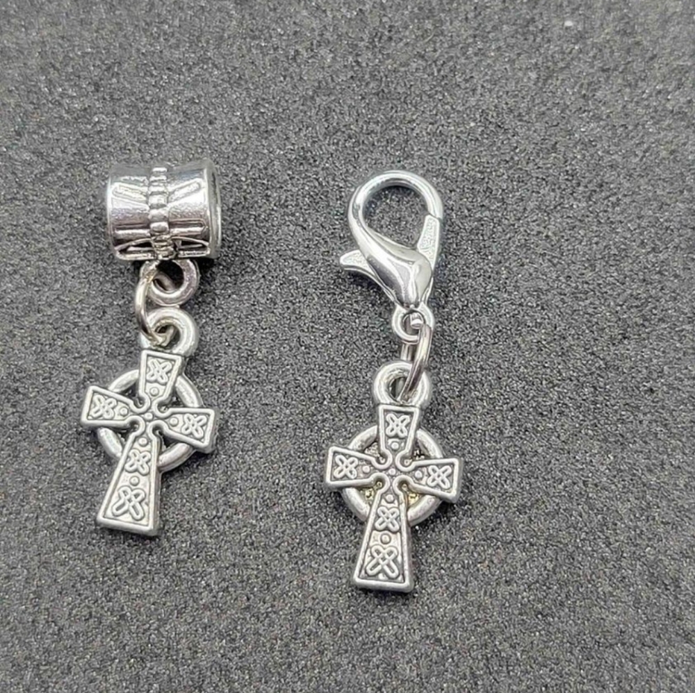 Clip On celtic cross charms bracelet charms dreadlock beads silver zipper pull